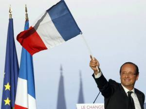 Francois Hollande, Socialist Party president-elect of France, waves to supporters in Toulouse. (Regis Duvignau/courtesy Reuters)