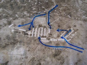 Depiction of French attack on the Baraka Camp in Libreville, February 1964, following the military Gabonese Coup against President M'Ba (6 H 49).