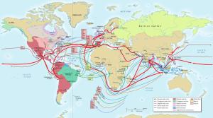 A map showing some colonial trade routes established by imperial expansion.