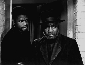 Sidney Poitier (left) as Rev. Msimungu and Canada Lee (right) as Stephen Kumalo in the film version of Cry, the Beloved Country (1952).