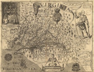 Map of Virginia, discovered and as described by Captain John Smith, 1606; engraved by William Hole (Via Wikimedia commons)