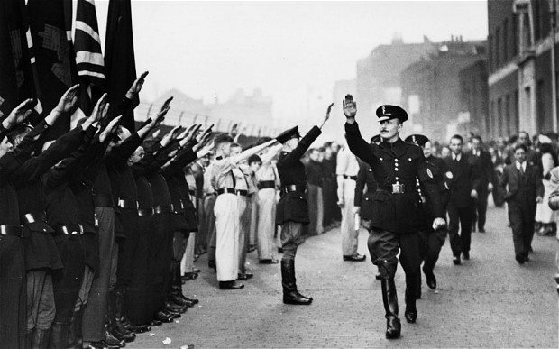 Oswald Mosley at a BUF parade, 1936.