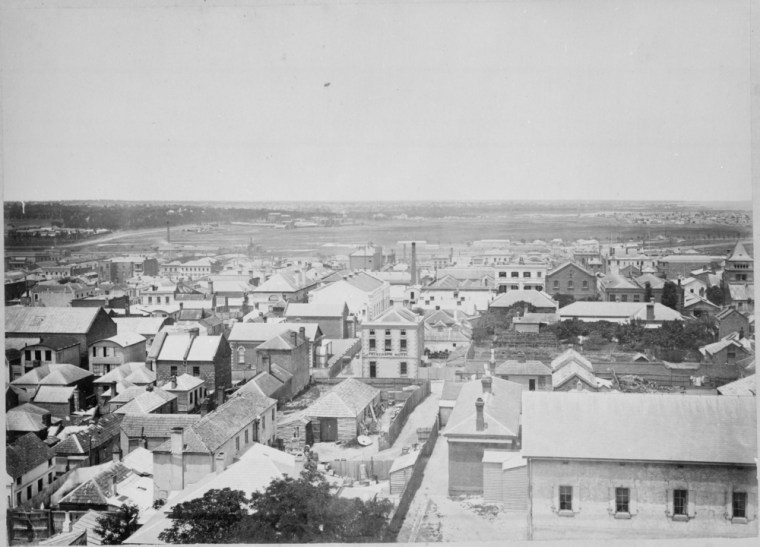 [Shows Little Bourke Street between William and Queen Streets] : from the tower of Dr Fitzgerald's residence Lonsdale Street West / John No-one, photographer. [Melbourne]: Crown Lands and Survey 1869